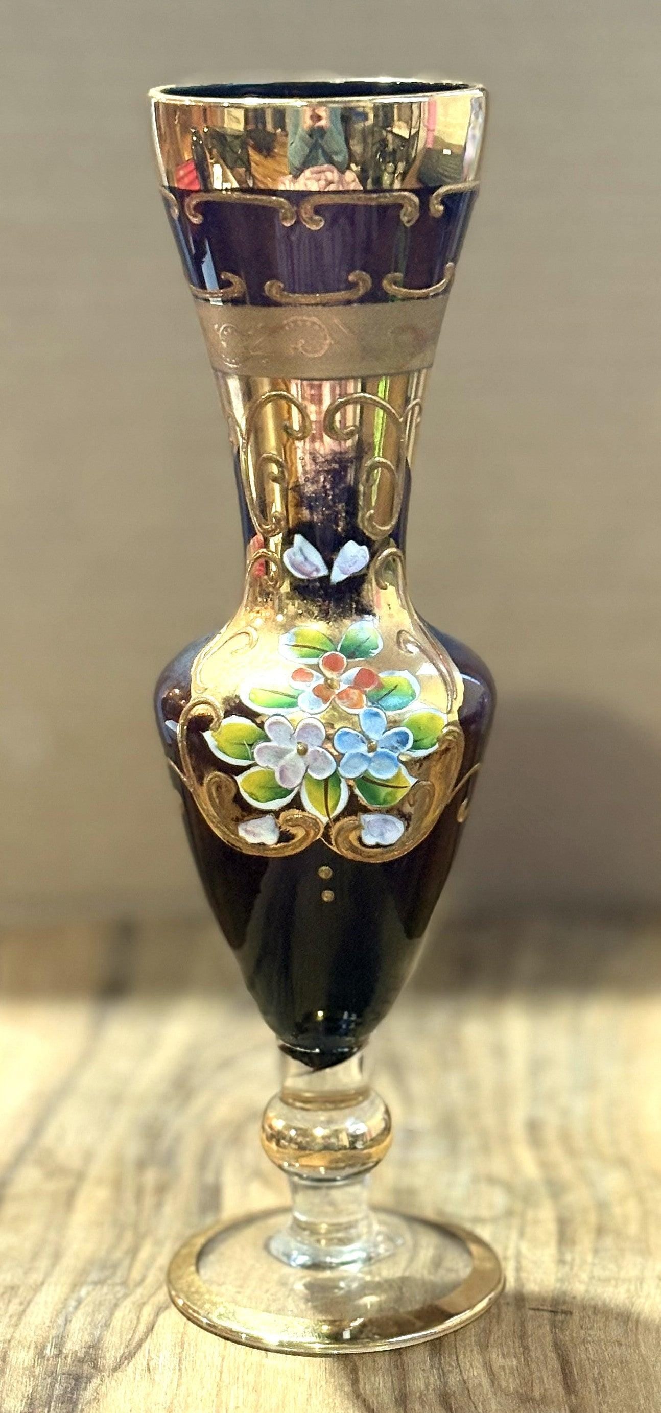 Vintage Glass Works Hand-Blown Burgundy Floral Vase - Antique Burgundy Floral Vase Hand-Blown Glass Works