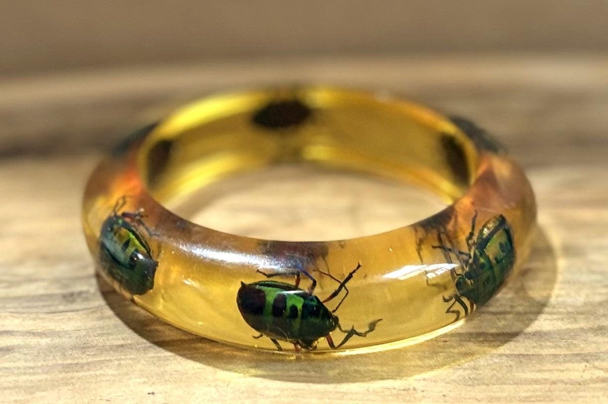 Jewel Beetle Insect Bangle Lucite Bracelet - Antique Chrysocoris stollii Entomology Cuff Bracelet