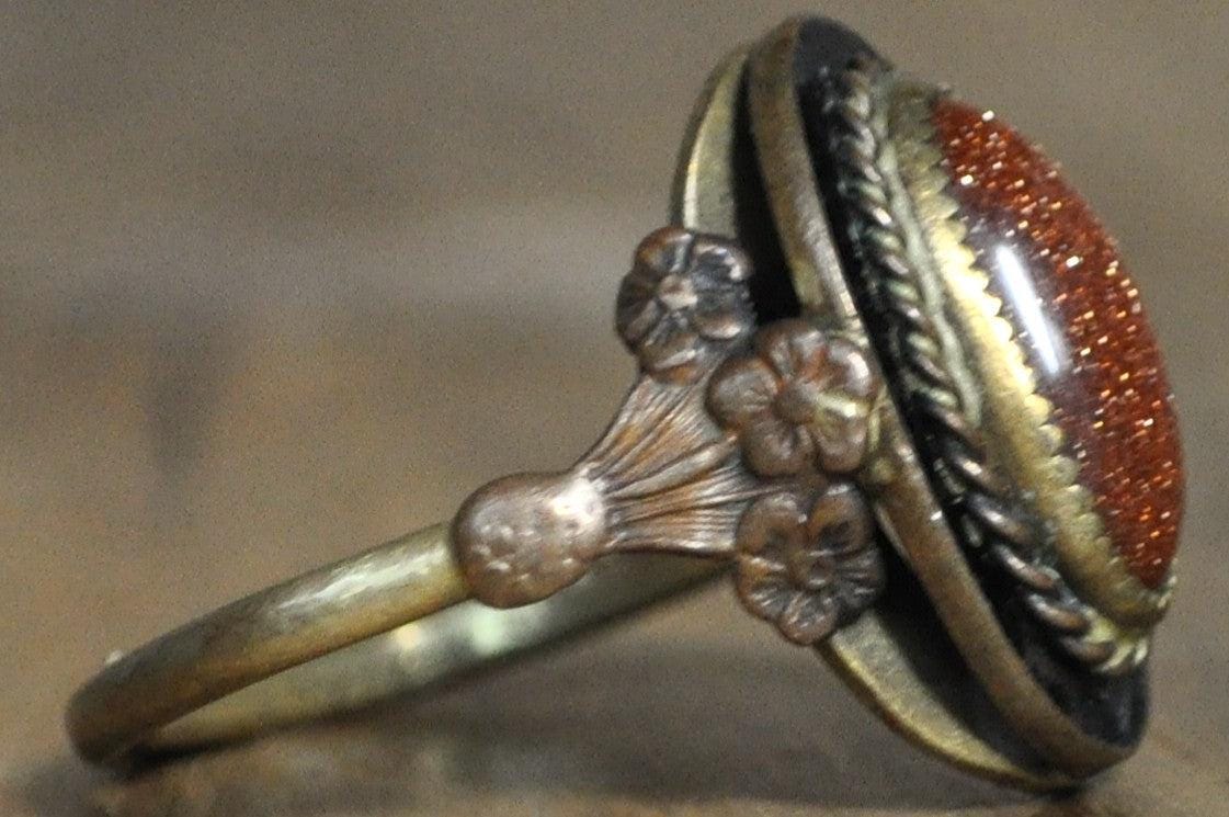 Vintage Goldstone Ring Costume Jewelry - Antique Costume Jewelry Oval Goldstone Ring