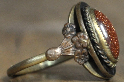 Vintage Goldstone Ring Costume Jewelry - Antique Costume Jewelry Oval Goldstone Ring