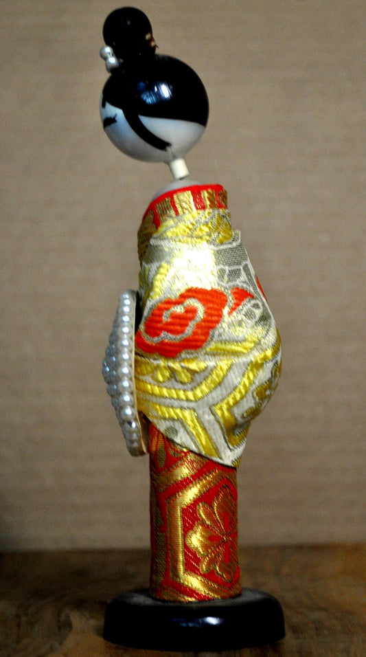 Antique Japanese Kokeshi Doll Hand Painted Faux Pearls - Japanese Kokeshi Vintage Handmade Doll