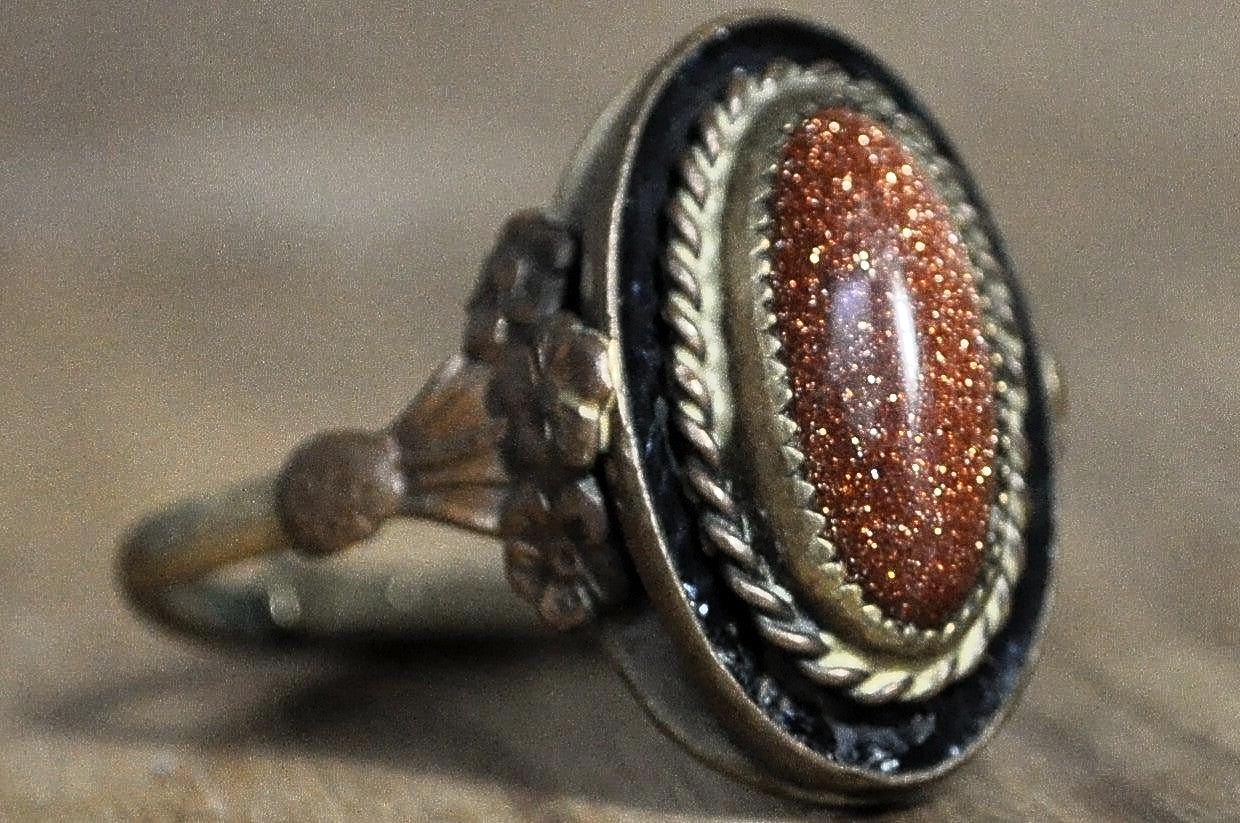Vintage Goldstone Ring Costume Jewelry - Antique Costume Jewelry Oval Goldstone Ring