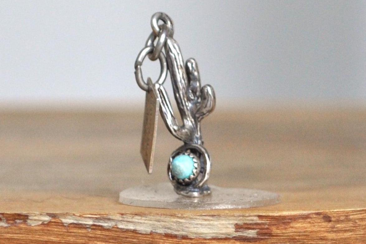 Bell Trading Post Sterling Silver Scottsdale Arizona Turquoise Cactus Pendant - Stamped and Tested Sterling Silver - Scottsdale Arizona - Sa