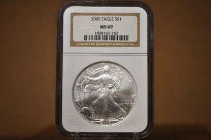 Silver Eagles 1 oz. Bullion - Choose by Date - One Ounce Fine Silver - 1986-2000's Silver Walking Liberty One Ounce Silver Proofs, MS, Slabs