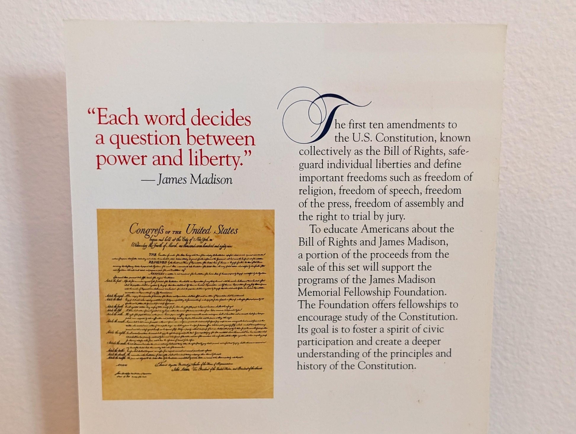 1993 Bill of Rights Commemorative Coin & Stamp Set US Mint - James Madison 90% Silver Half Dollar and Stamp Set