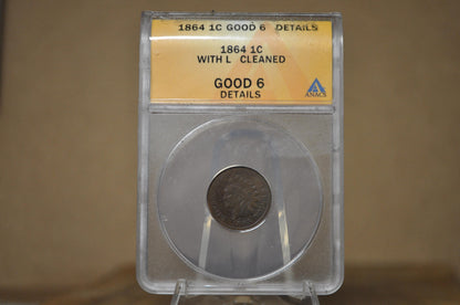 1864 Indian Head Penny - Choose by Grade F-XF (Fine to Extremely Fine) -Civil War Era Coin - Indian Head Cent 1864 Cent - Bronze, No L