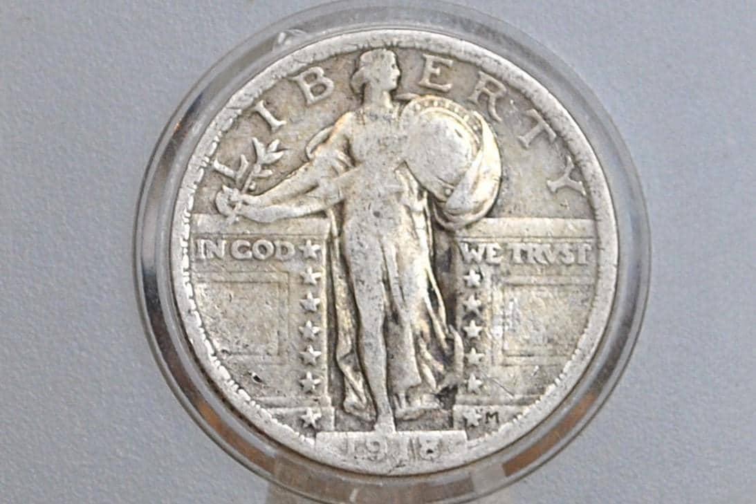 1918 Standing Liberty Quarter - VF (Very Fine) Details, Minor Reverse Damage - Philadelphia Mint - Great Details - 1918 P Liberty Standing