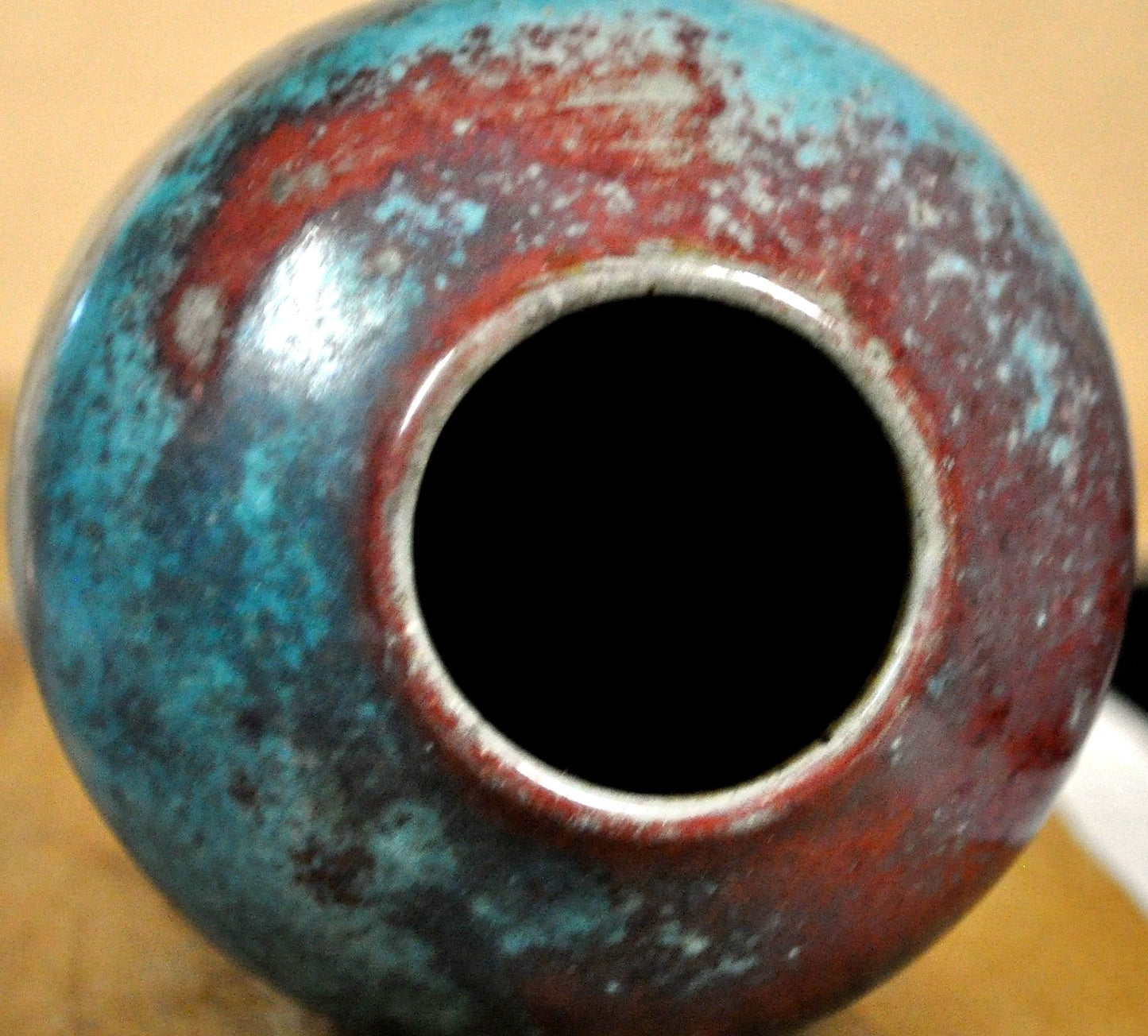 Antique Jugtown Pottery Chinese Blue/Red Vase - Vintage Pottery Vase Jugtown Chinese Blue Glaze