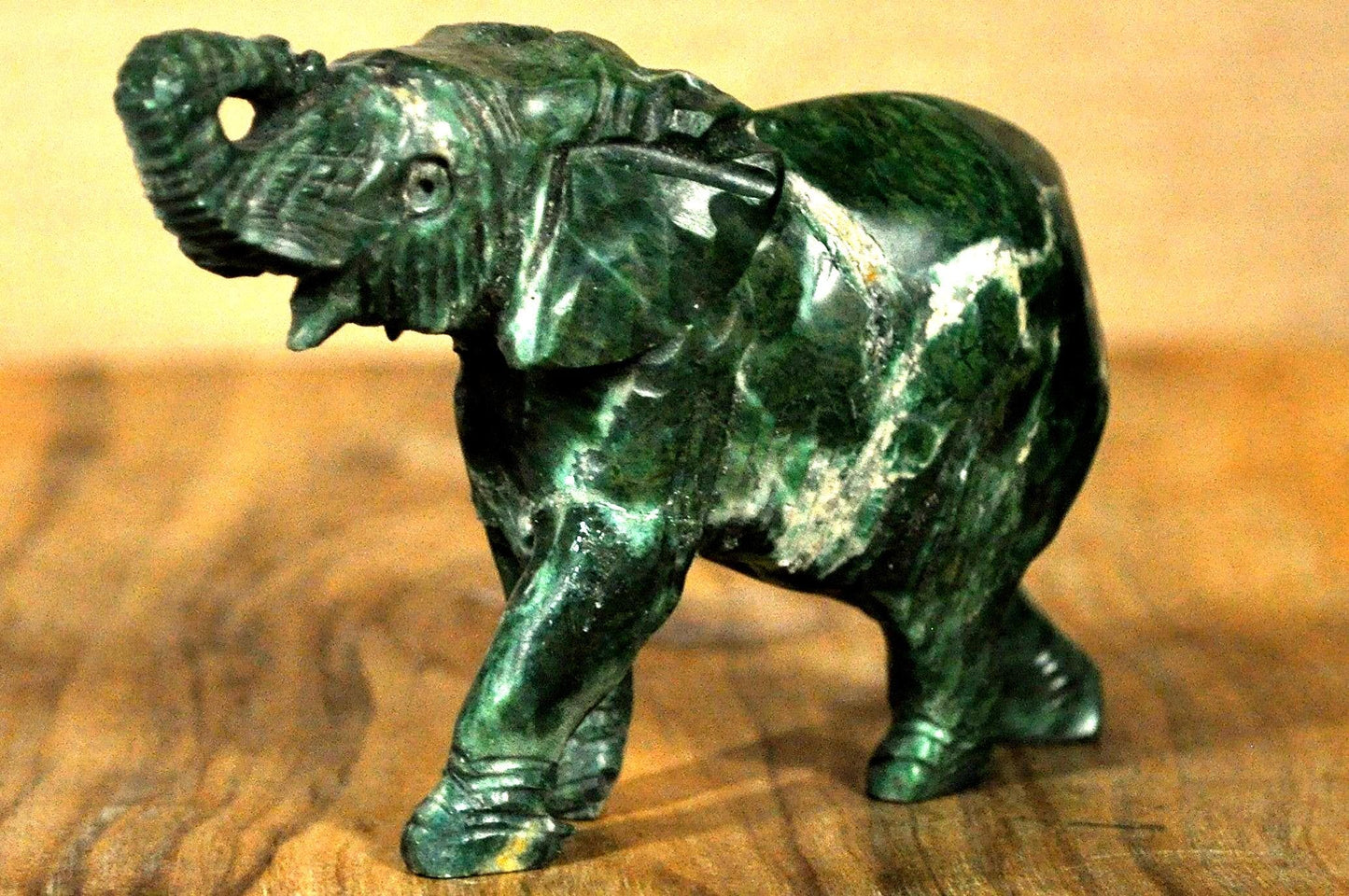 Green Soapstone Elephant Decorative Figurine - Soapstone Handmade Green Elephant Figure