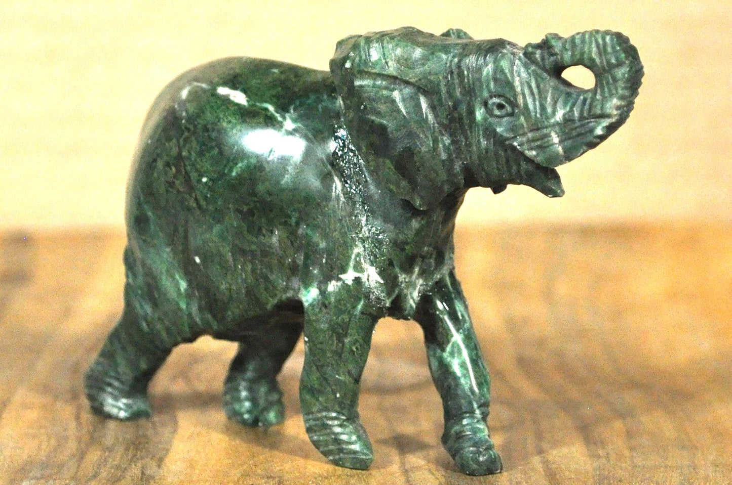 Green Soapstone Elephant Decorative Figurine - Soapstone Handmade Green Elephant Figure