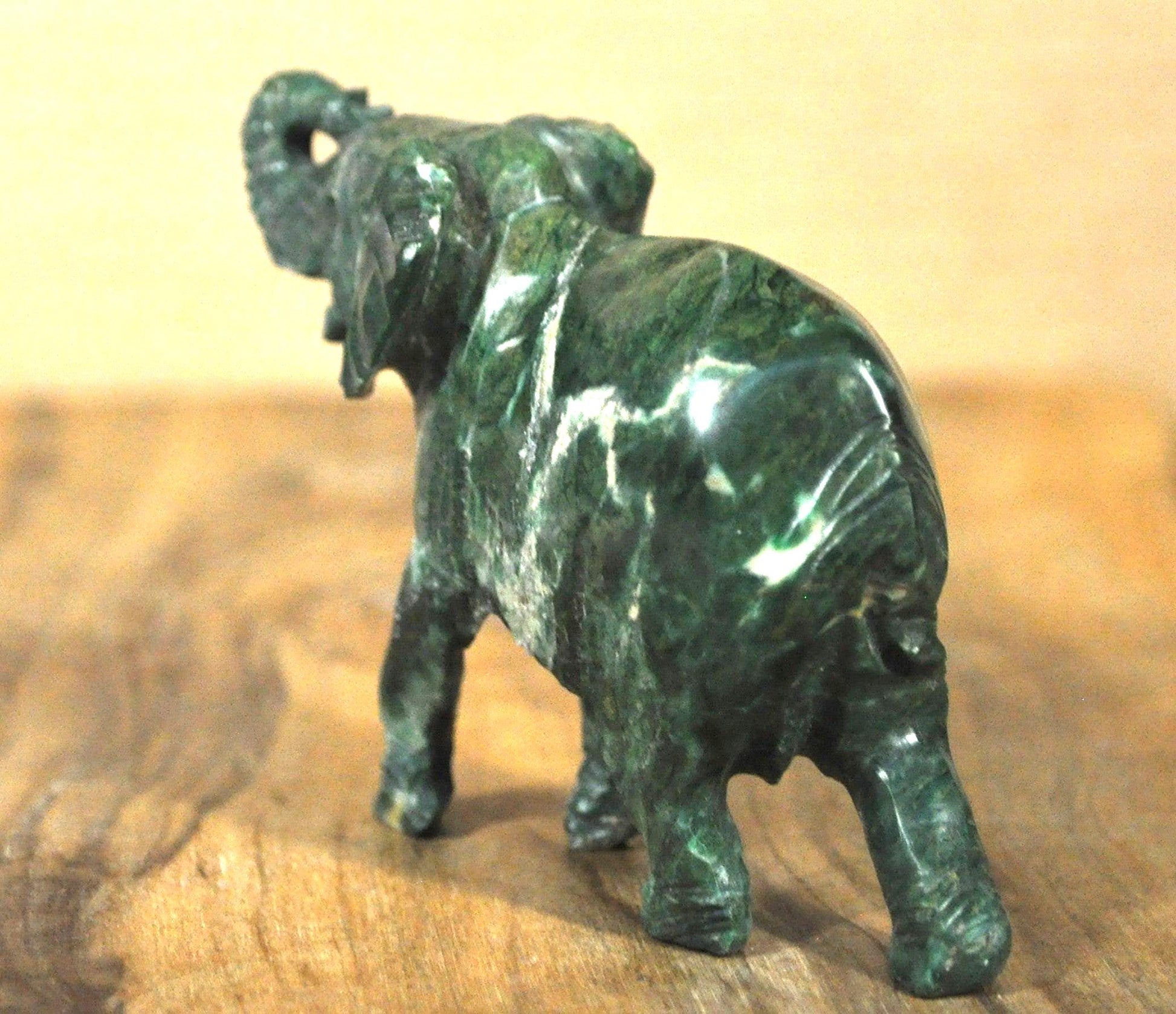 Green Soapstone Elephant Decorative Figurine - Soapstone Handmade Green Elephant Figure