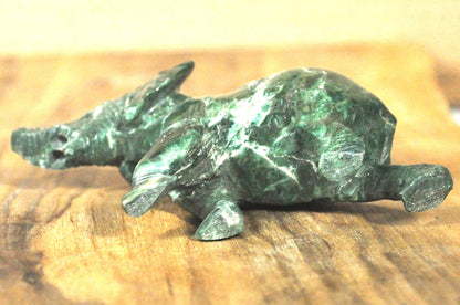 Green Soapstone Elephant Decorative Figurine - Soapstone Handmade Green Elephant Figure