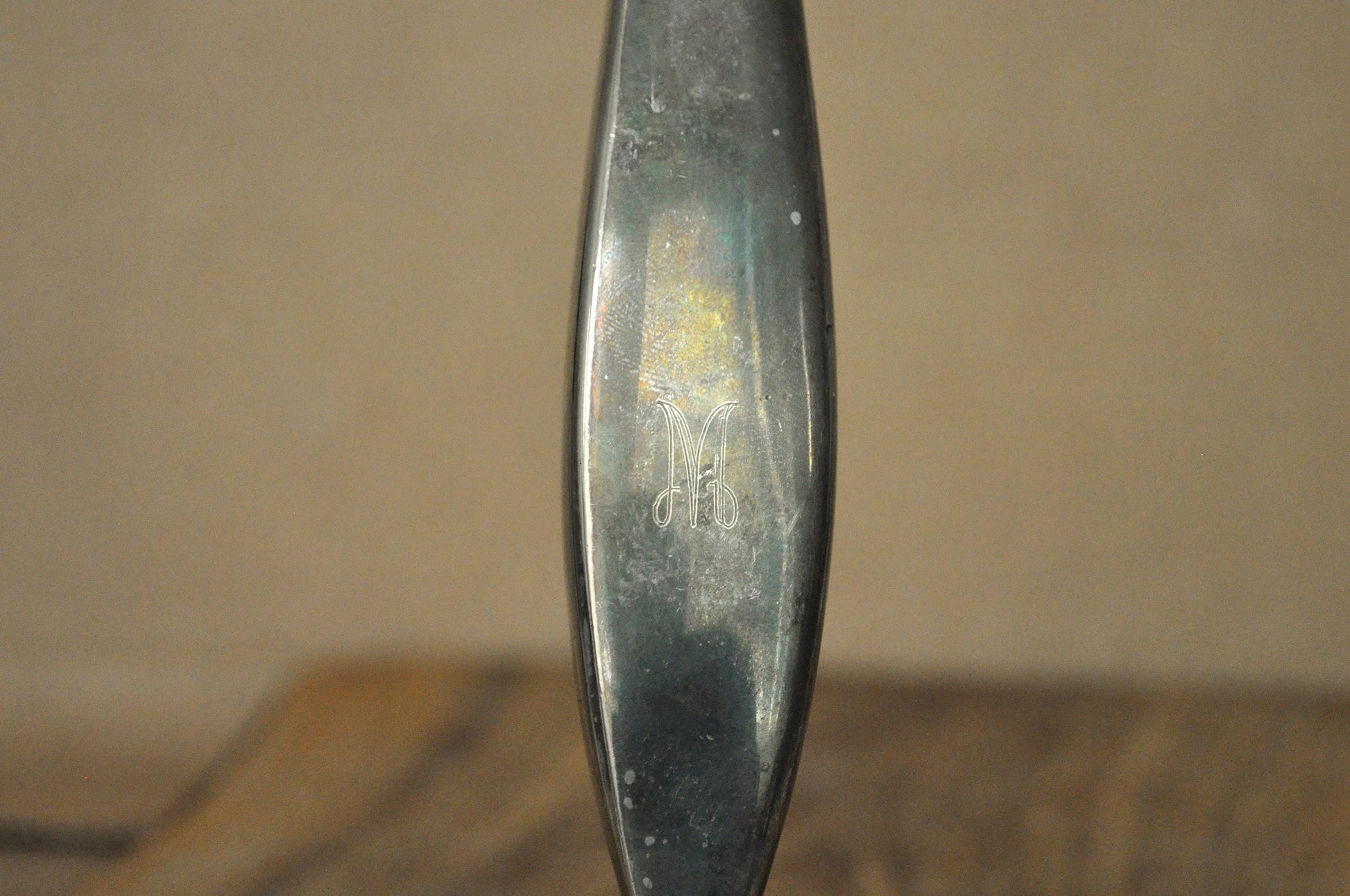 Antique Monogrammed "M" Bud Vase - Vintage Silver Bud Vase with Script Monogram "M"