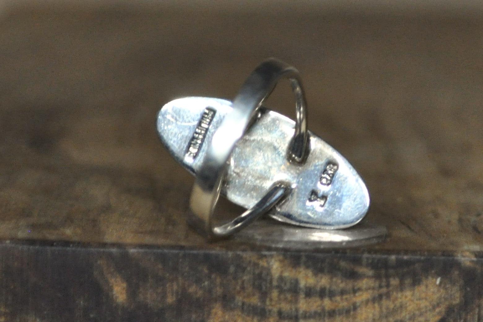 Santa Fe Spiny Turquoise and Coral Ring - Size 10 - Stamped and Tested Sterling Silver - Native Southwest Jewelry