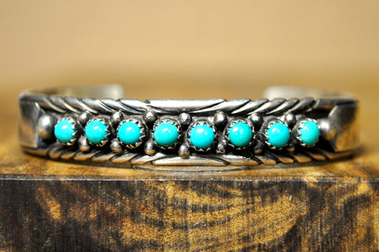 Rare Marcella James Turquoise Navajo Bracelet - 2.5 In Wide 2 In High - Stamped and Tested Sterling Silver - Native Artist Bracelet