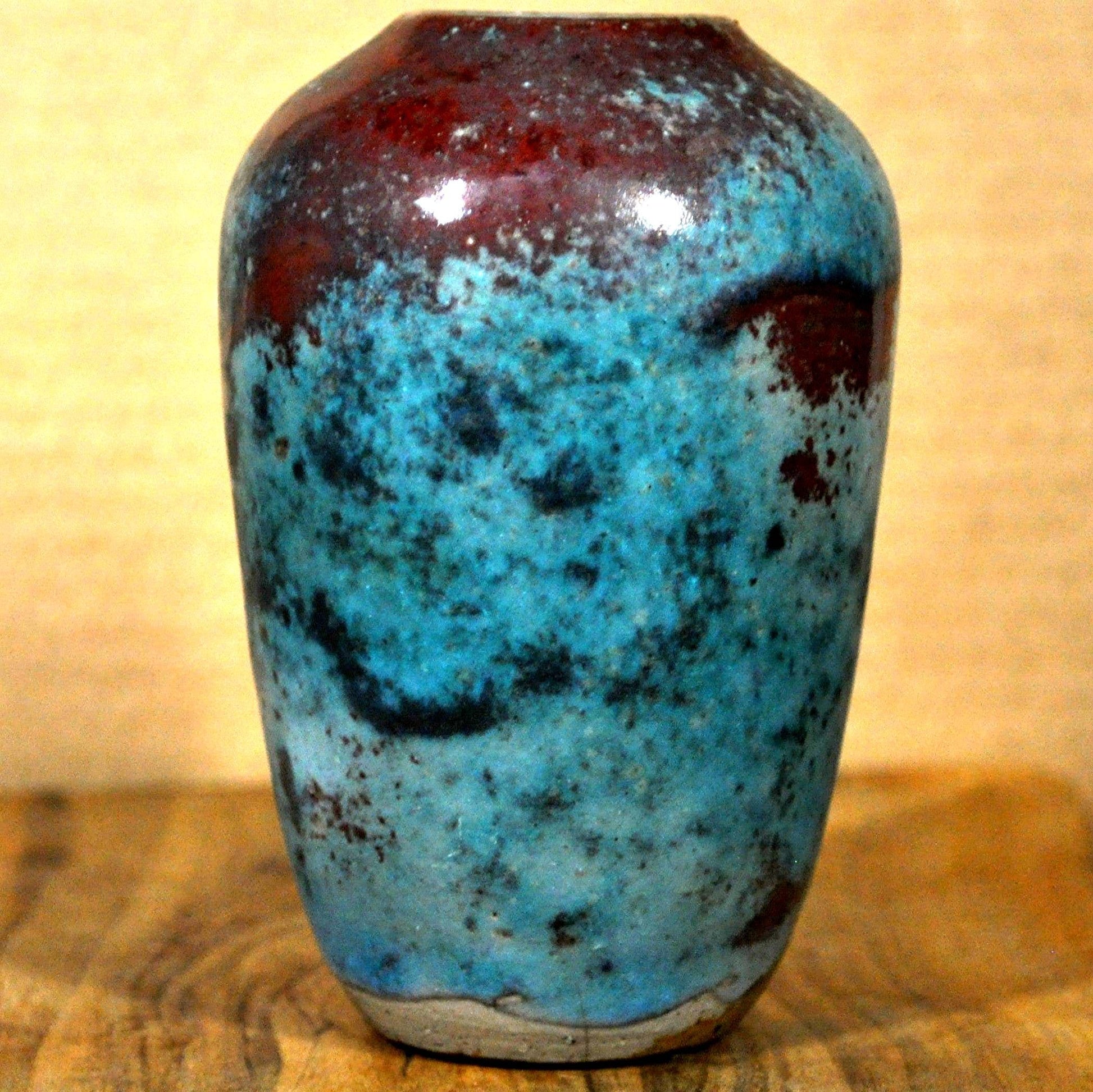 Antique Jugtown Pottery Chinese Blue/Red Vase - Vintage Pottery Vase Jugtown Chinese Blue Glaze