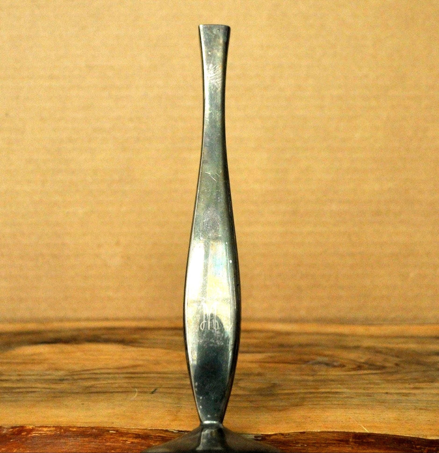 Antique Monogrammed "M" Bud Vase - Vintage Silver Bud Vase with Script Monogram "M"