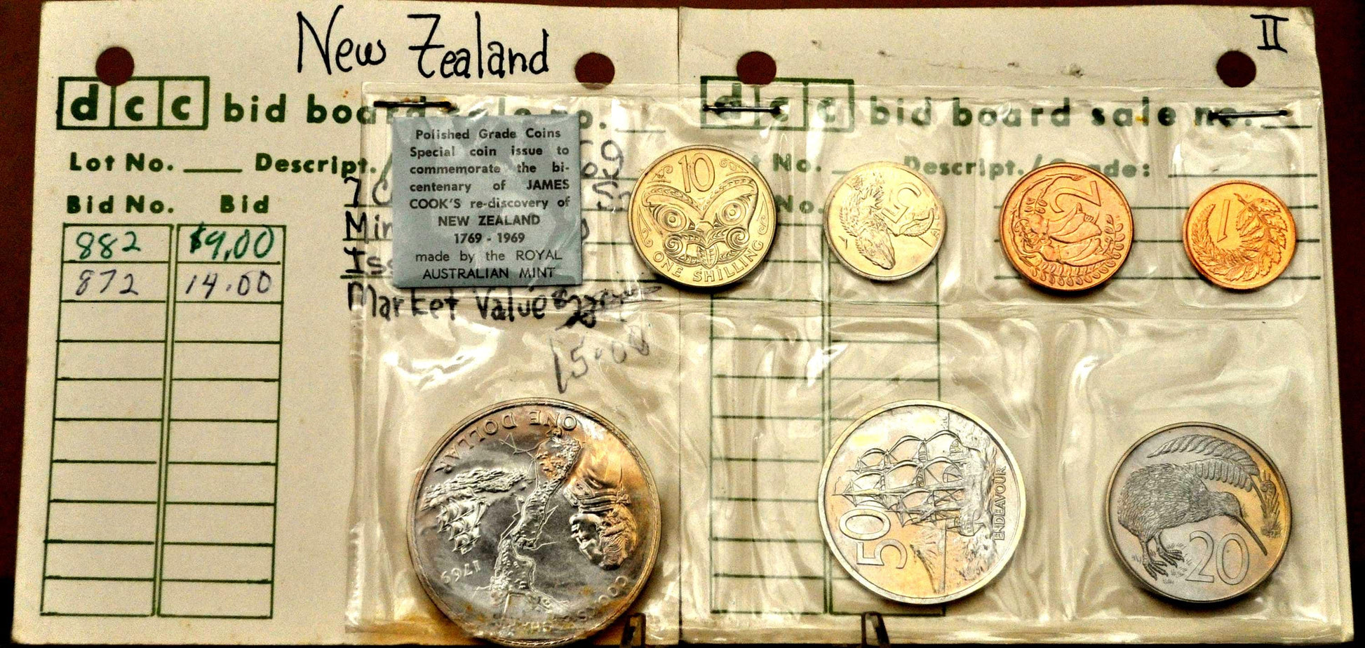 1969 New Zealand Cook Commemorative 7-Coin Specimen Set - Captain Cook Bicentenary Commemorative Coin Issue (1769–1969)