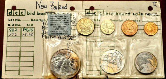 1969 New Zealand Cook Commemorative 7-Coin Specimen Set - Captain Cook Bicentenary Commemorative Coin Issue (1769–1969)
