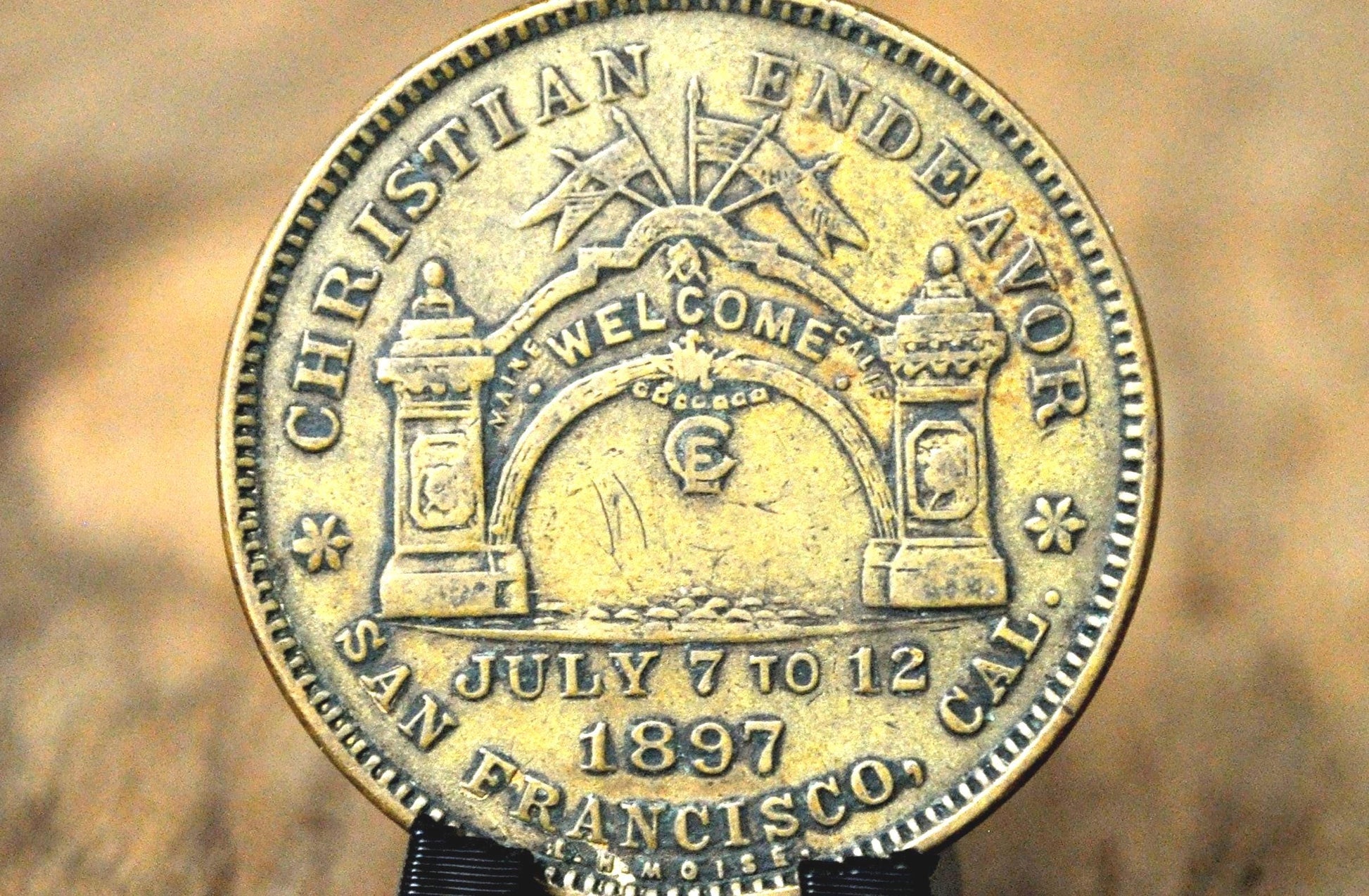1897 San Francisco Christian Endeavor International Convention Token - 16th Annual Christian Endeavor Commemorative Medallion