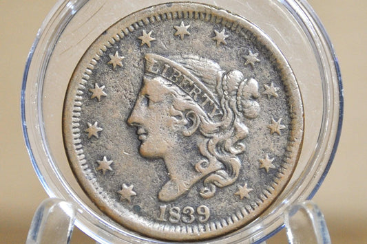 1839 Large Cent - Very Fine Details - 1839 US 1 Cent - 1839 One Cent - Matron Head Modified 1835 to 1839 Young Head