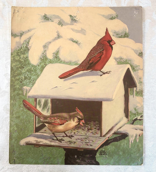 1942 Jacob Bates Abbott Northern Cardinal Vintage Print, Birds at Home Lithograph Book Plate - Vintage 1940s Red Cardinal Bird Illustration