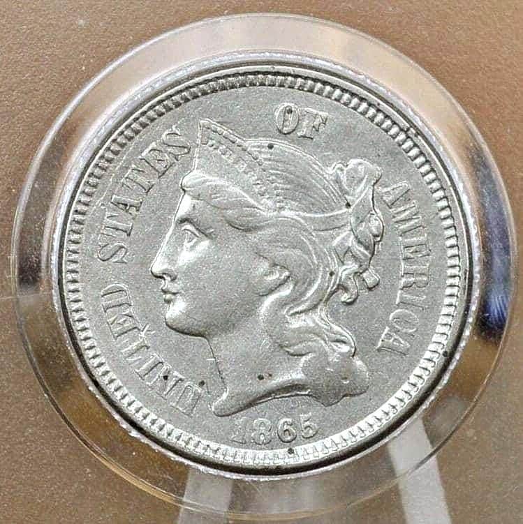 1865 Three Cent Nickel - VG-XF (Very Good to Extremely Fine) Choose by Grade- Civil War Era Three-Cent 1865 3 Cent Coin - Nickel Composition