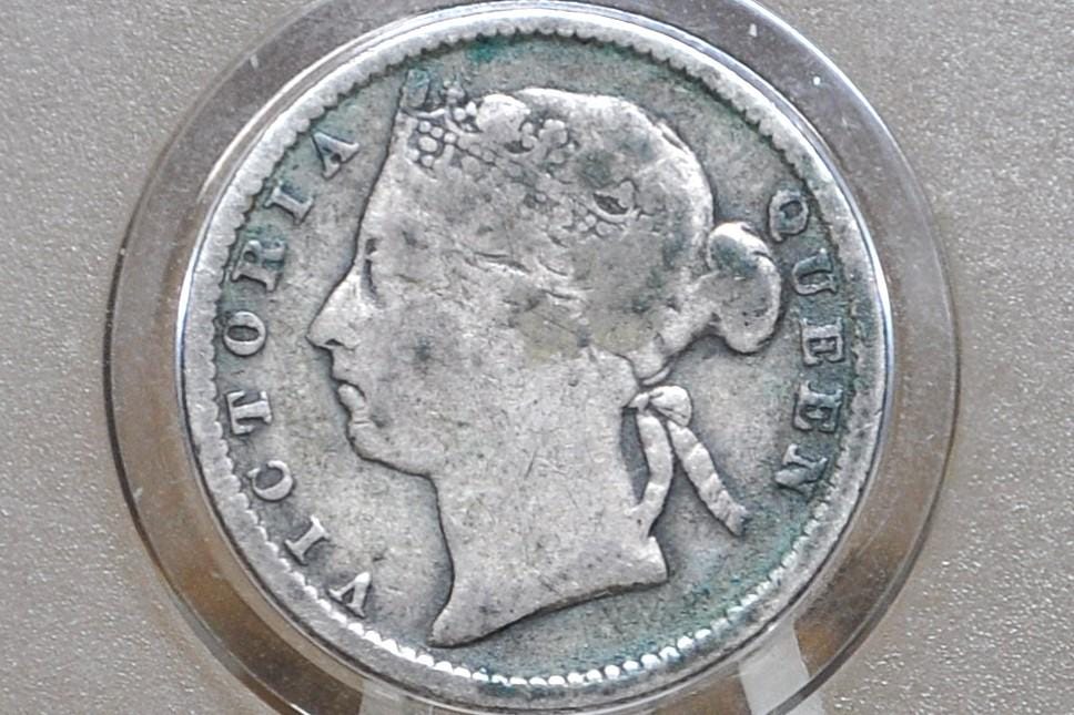 Rarer 1889 Silver British Straits Settlements 10 Cents - Great Condition - Queen Victoria - Old Silver British Coins - 1,500,000 Minted! -