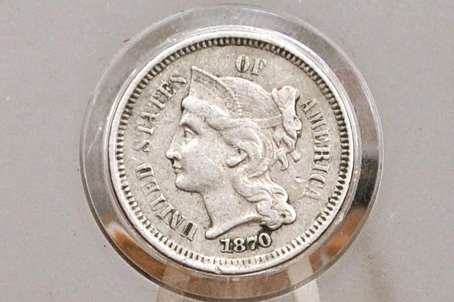 1870 Three Cent Nickel US Coin - Choose by Grade / Condition - Civil War Era - 3 Cent Nickel 1870