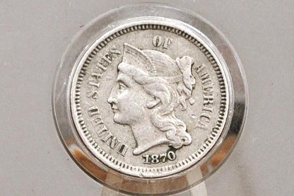 1870 Three Cent Nickel US Coin - Choose by Grade / Condition - Civil War Era - 3 Cent Nickel 1870