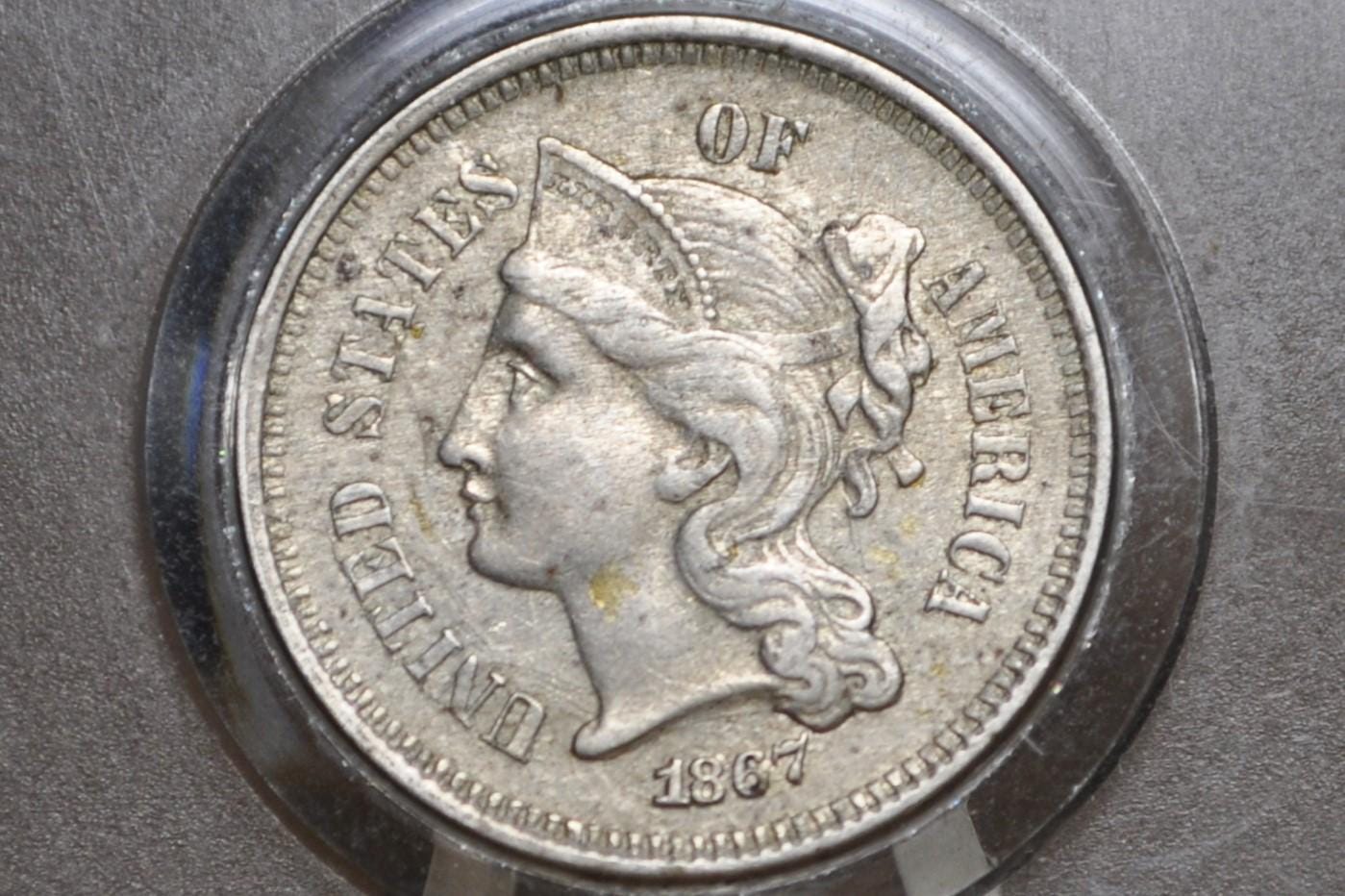 1867 Three Cent Nickel US Coin - Choose by Grade / Condition - Civil War Era - 3 Cent Nickel 1867