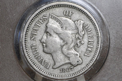 1867 Three Cent Nickel US Coin - Choose by Grade / Condition - Civil War Era - 3 Cent Nickel 1867