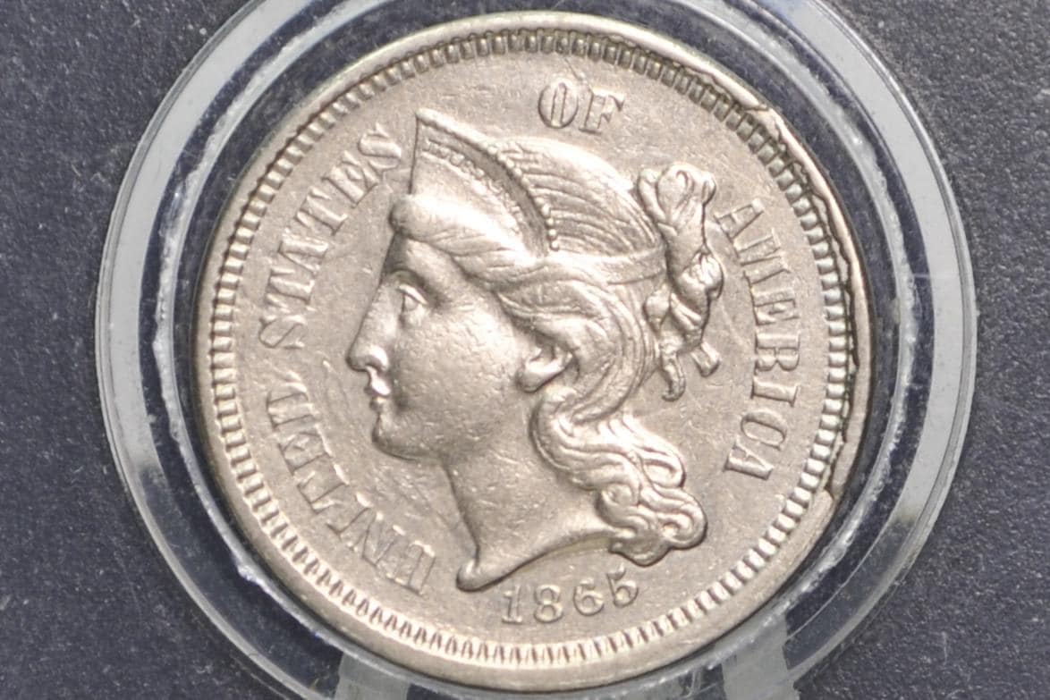 1865 Three Cent Nickel - Choose by Grade - Civil War Era Three-Cent 1865 3 Cent Coin - Nickel Composition