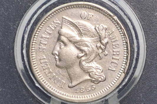 1865 Three Cent Nickel - Choose by Grade - Civil War Era Three-Cent 1865 3 Cent Coin - Nickel Composition