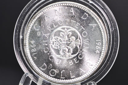 1964 Canadian Silver Dollar Prooflike Variety - 80% Silver - Charlottetown & Quebec Canadian Silver Dollar, Commemorative