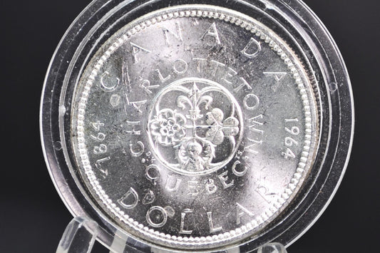 1964 Canadian Silver Dollar Prooflike Variety - 80% Silver - Charlottetown & Quebec Canadian Silver Dollar, Commemorative