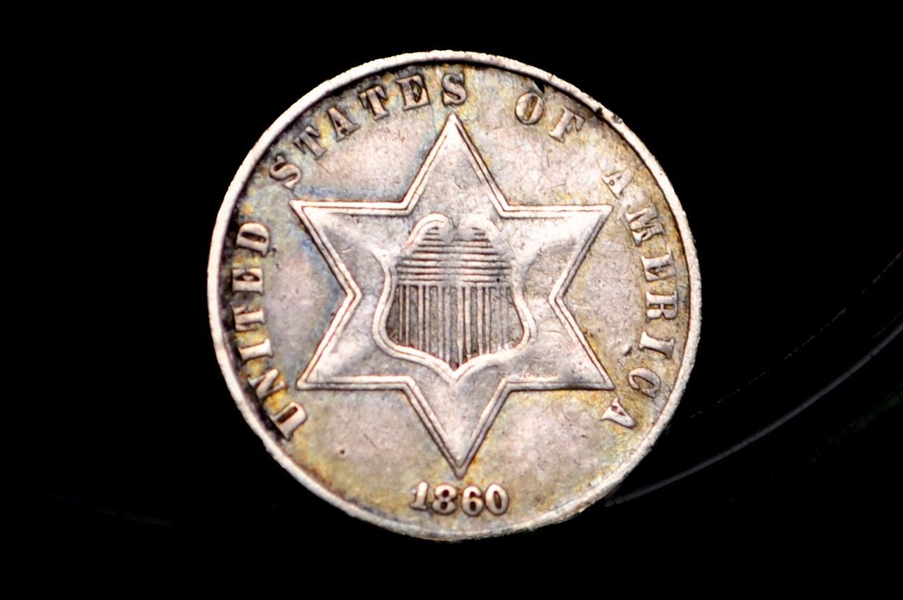 1860 Three Cent Silver US Coin - VF (Very Fine) Grade / Condition - 1860 3 Cent Trimes Silver 3 Cent Piece - Great Collection Piece