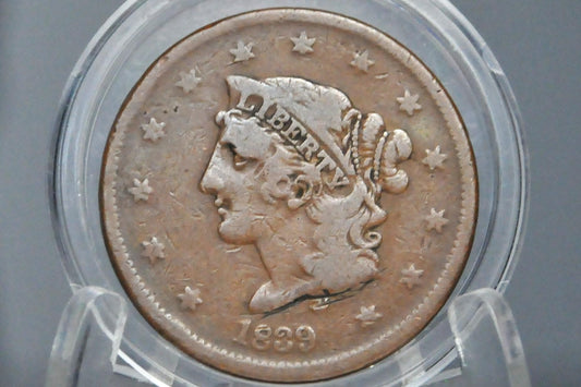 1839 Large Cent - Very Fine Details - 1839 US 1 Cent - 1839 One Cent - Matron Head Modified 1835 to 1839 Young Head