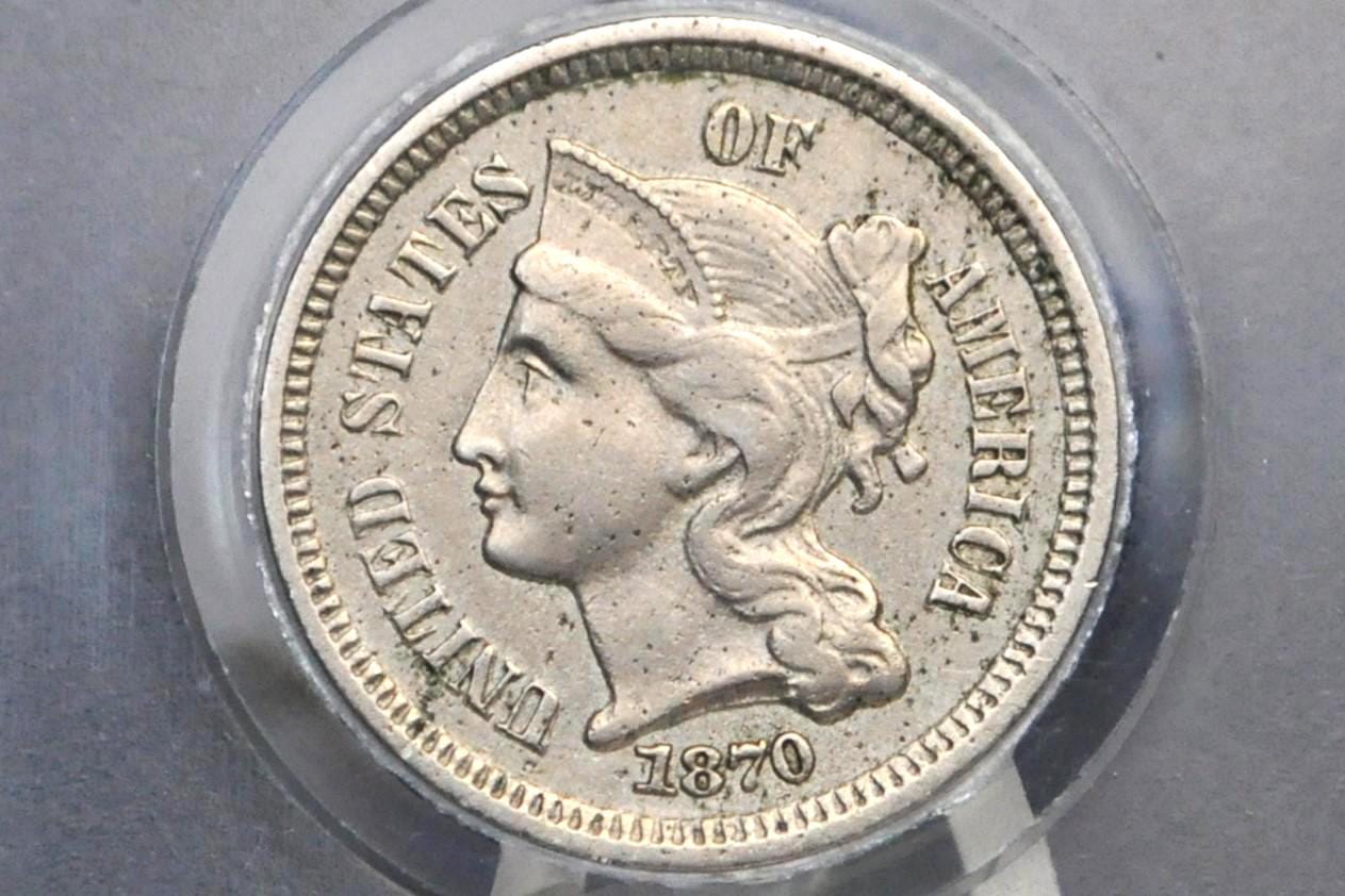 1870 Three Cent Nickel US Coin - Choose by Grade / Condition - Civil War Era - 3 Cent Nickel 1870