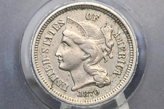 1870 Three Cent Nickel US Coin - Choose by Grade / Condition - Civil War Era - 3 Cent Nickel 1870