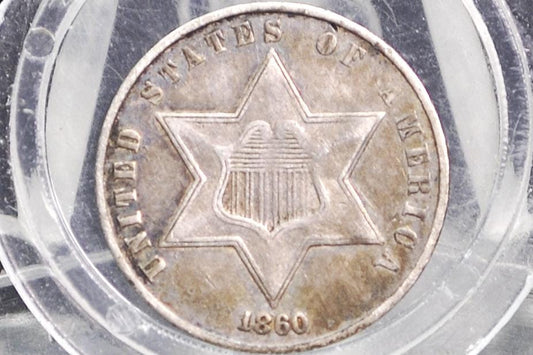 1860 Three Cent Silver US Coin - VF (Very Fine) Grade / Condition - 1860 3 Cent Trimes Silver 3 Cent Piece - Great Collection Piece