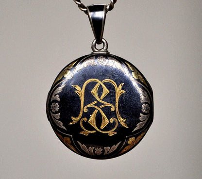 Antique Victoria Era Locket - Vintage Monogram Floral Multi-Colored Locket