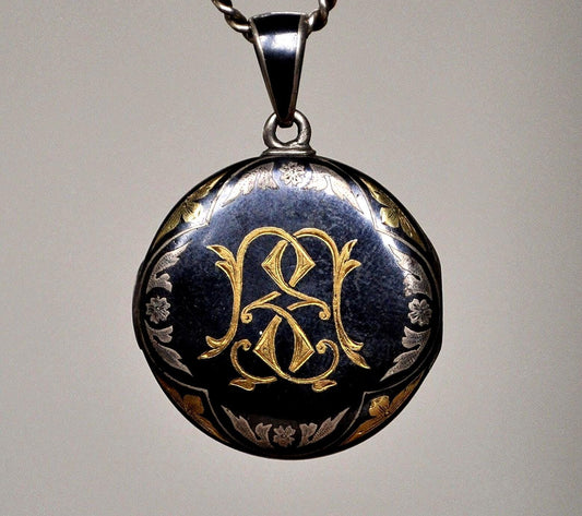 Antique Victoria Era Locket - Vintage Monogram Floral Multi-Colored Locket