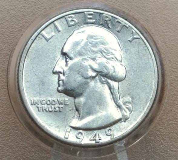 1949 D Washington Silver Quarter - Better Date - F-Xf Grades; Choose By Grade - Denver Mint - 1949 D Quarter - 1949 Washington Quarter