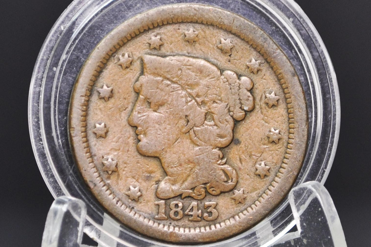 Scarce 1843 Braided Hair Large Cent Mature Head Large Letter Variety VG VG+ PCGS# 405845 OR 403943