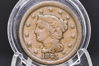 Scarce 1843 Braided Hair Large Cent Mature Head Large Letter Variety VG VG+ PCGS# 405845 OR 403943