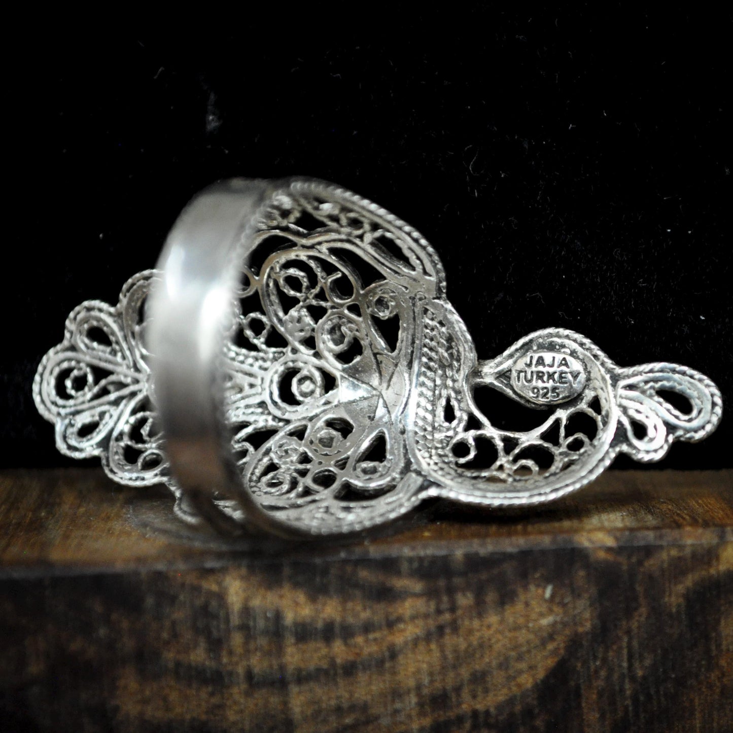 Handcrafted Turkish Filigree Peacock Statement Ring in 925 Sterling Silver - Intricate Large Peacock 925 Sterling Silver Statement Ring Size