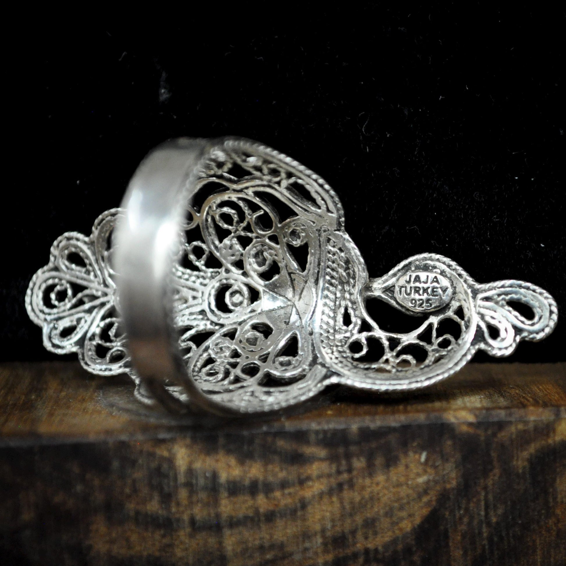 Handcrafted Turkish Filigree Peacock Statement Ring in 925 Sterling Silver - Intricate Large Peacock 925 Sterling Silver Statement Ring Size