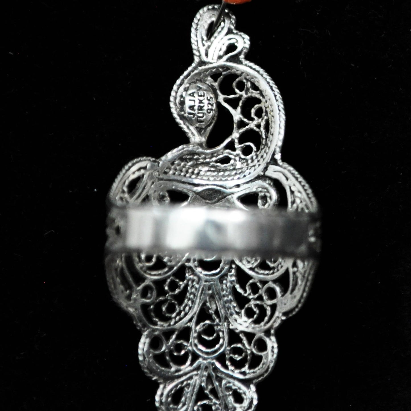 Handcrafted Turkish Filigree Peacock Statement Ring in 925 Sterling Silver - Intricate Large Peacock 925 Sterling Silver Statement Ring Size