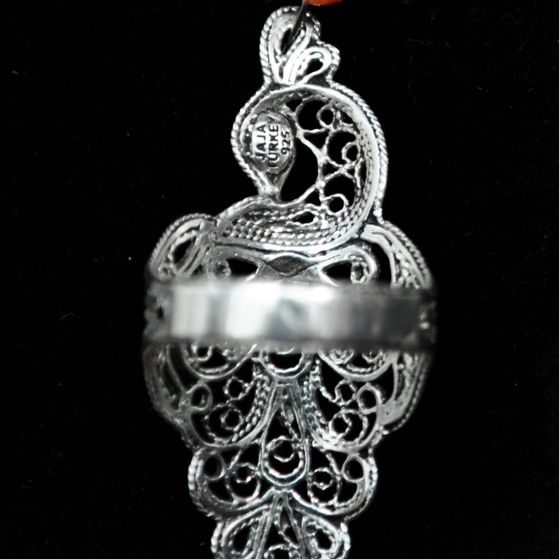 Handcrafted Turkish Filigree Peacock Statement Ring in 925 Sterling Silver - Intricate Large Peacock 925 Sterling Silver Statement Ring Size
